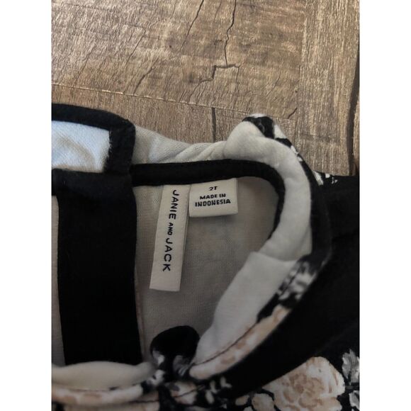 Janie & Jack Black Floral Dress 2T Puff Sleeves Ruffle Hem Toddler Girls - Picture 2 of 3